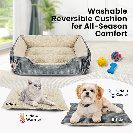 Miguel Dog Bed with Removable Cushion/Pillow for Medium Small Dogs, Washable Pet Bed with Side Easy to Wash Puppy Bed, Large Rectangle Cat Bed for Indoor Cat with Anti-Slip Bottom, Gray 25 Inch