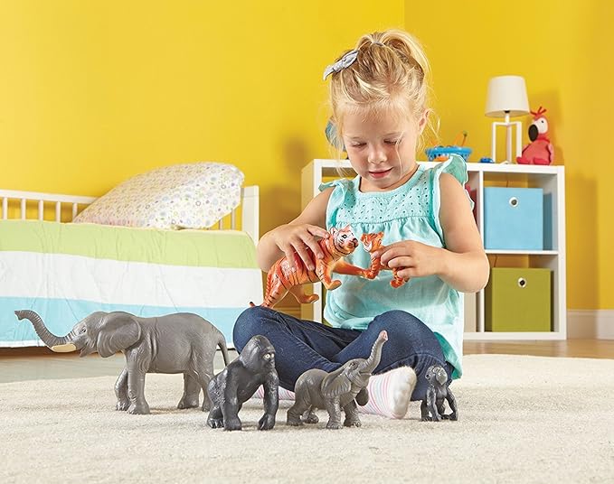 Learning Resources Jumbo Jungle Animals Mommas and Babies - Set of 6, Includes Elephant, Tiger, and Gorilla, Animal Toys for Toddlers, Pretend Play, Gifts for Kids Ages 2+