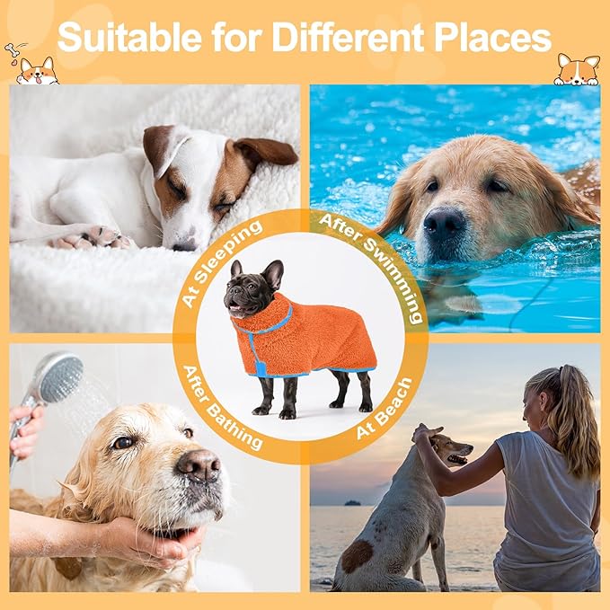 Bienbee Dog Bathrobe, Quick Drying Super Absorbent Dog Robes for After Bath, Warm Keeping Dogs Towel, Dogs Bath Supplies, Orange M