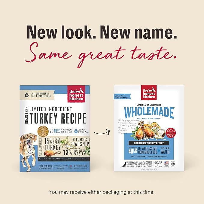 The Honest Kitchen Dehydrated Limited Ingredient Turkey Dog Food, 4 lb Box