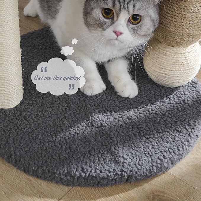 YOCAN Small Cat Tree Tower Indoor with Large Cozy Plush Top Perch, Natural Sisal Scratching Posts, Interactive Dangling Ball Great for Kittens and Cats (Gray)