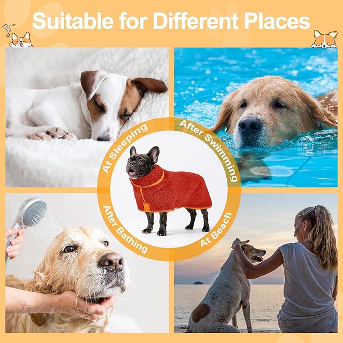 Bienbee Dog Bathrobe, Quick Drying Super Absorbent Dog Robes for After Bath, Warm Keeping Dogs Towel, Dogs Bath Supplies, Bright Red M