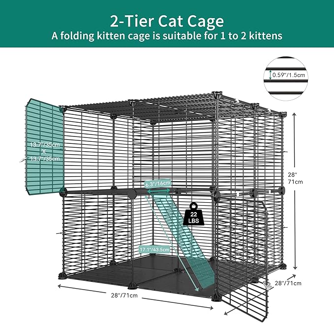 YITAHOME Cat Cage 2 Tier Indoor Cat Enclosures Kitten Cage DIY Pet Playpen Metal Kennel for 1-2 Cats, Ferret, Chinchilla, Rabbit, Small Animals, Kitty, Squirrel, RV Travel, Camping