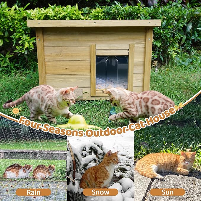 Outdoor Wooden Pet House, Weatherproof Winter Shelter for Dogs and Cats, Elevated Design with Window (Yellow, 22.56 * 17.71 * 16.73)