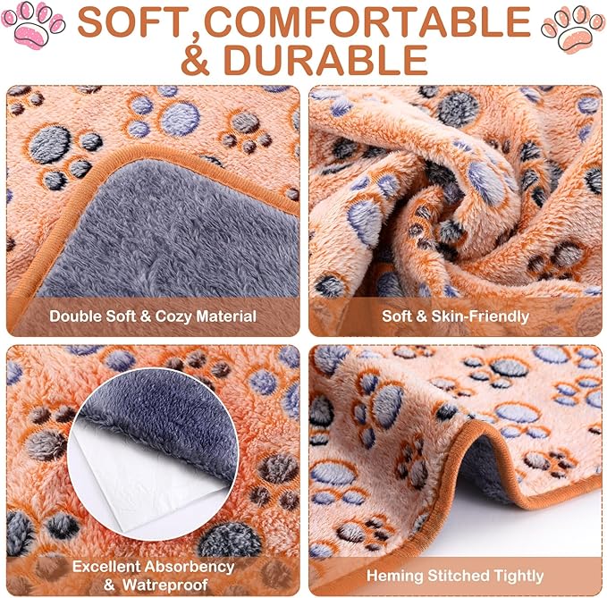 Tudomro 8 Pcs Guinea Pig Bedding Cage Liners Bulk Blankets Small Animal Flannel Throw Bedding Waterproof Absorbent Reusable Pet Pee Sleep Mat Pad Cover for Hamster Ferret(Paw,14 x 28 Inch)