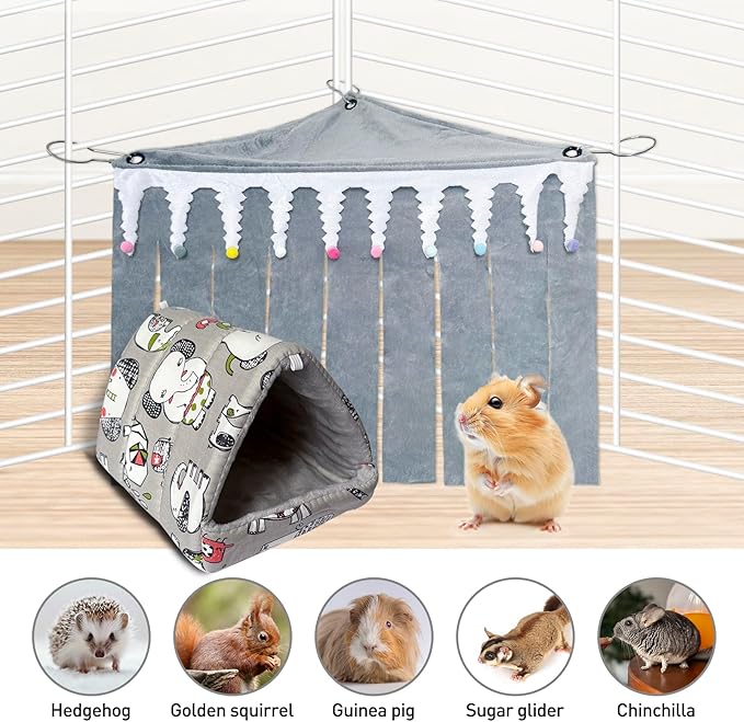 2Pcs Guinea Pig Corner Hideout, Bunny Hideaway, Hedgehog House, Rabbit Hides Accessories (Grey)
