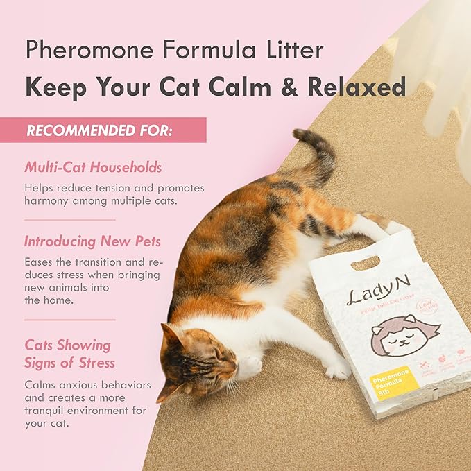 Lady N Cat Attract Tofu Litter – Natural Attractant Formula for Litter Box Training, Calming Pheromone for Multi-Cat Homes, Classic Pellet Shape for Standard Litter Box, 18lb