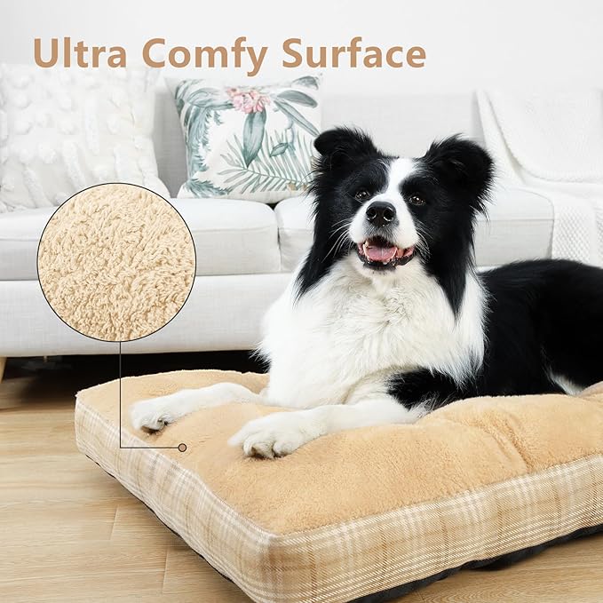 MIHIKK Washable L Dog Bed for Large Dogs with Anti-Slip Bottom, Premium Foam Pet Pad for Crate for Large Medium Small Sized Puppies, 35" x 23" Light Brown