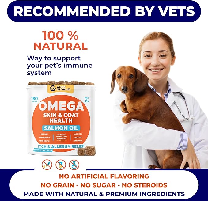 Omega 3 Fish Oil for Dogs (540Ct) - Skin&Coat Chews - Dry & Itchy Skin Relief + Allergy Support - Shiny Coat - EPA&DHA Fatty Acids - Salmon Oil Chews Promotes Heart, Hip & Joint Support