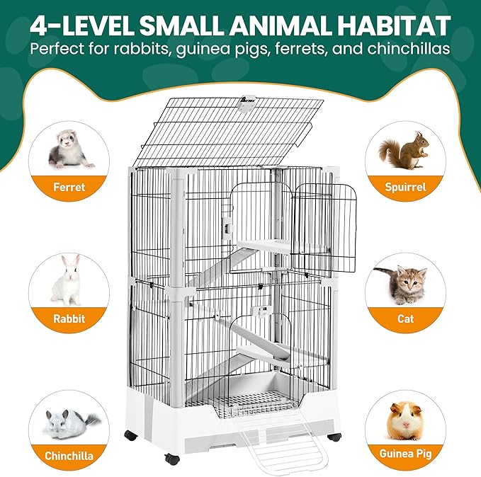 Yaheetech Rolling Small Animal Cage 4 Level Pet Cage with Open Top&Pull-Out Tray for Rabbits, Guinea Pigs, Ferrets and Chinchillas
