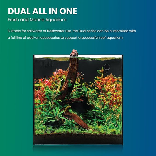 Ultum Nature Systems Dual AIO - Freshwater/Saltwater Compatible All in One Rimless Tank with Triple Chamber Filtration System, Integrated Filter Aquarium w/Leveling Mat - 17 Gallon, 40A, Black