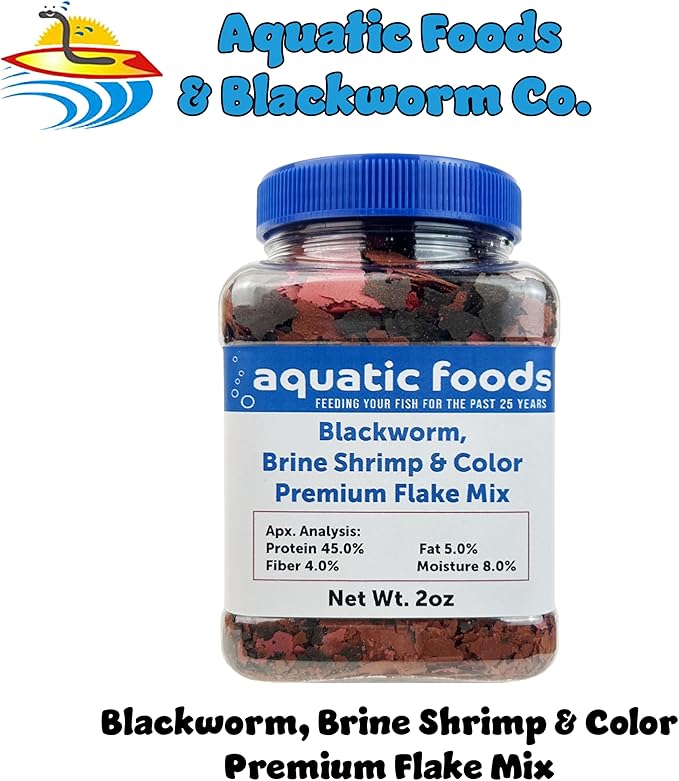 Aquatic Foods Inc. California Blackworm, Brine Shrimp, Color Enhancing Premium Flakes for Discus, Cichlids All Community Tropical Fish Also Pellet Mix, Wafer Mix Included…2oz