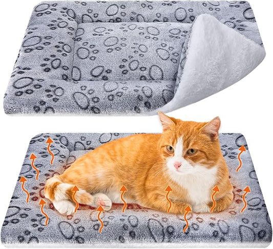 2 Pack Self Warming Cat Mat Self Heating Pad Bed Reversible Machine Washable Reflects Body Heat Warm Thermal Pet Pad Crate Blanket for Feral and Indoor Cat (Grey,22'' X 18'',Dog Paw)