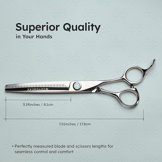 8” Dog Grooming Scissors – VG10 Japanese Steel Professional Pet Thinning Shears for Cats & Dogs | Clean Cut & Precise Trimming | Lightweight, Ergonomic, Handcrafted | Thinning Rate 50% | K9 Shears