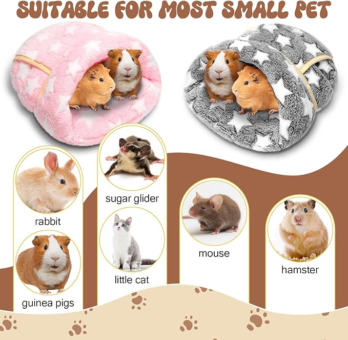 Wenqik 2 Pcs Guinea Pig Hideouts Washable Bunny Bedding Cuddle Warm Small Pet Sack Supplies Portable Pet Carrier Cage Nest Guinea Pig Accessories for Cage(Gray, Light Pink,Pentagram)