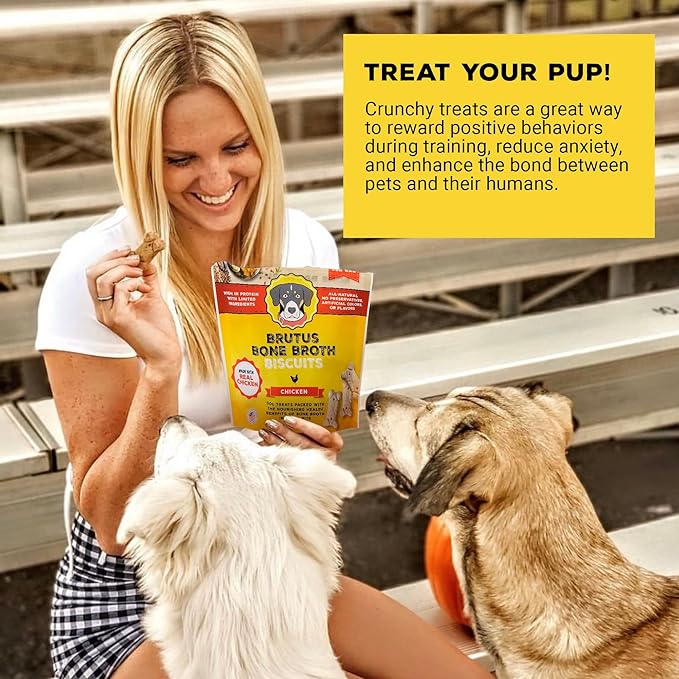 Brutus Bone Broth Biscuits (Chicken) - Healthy Dog Treats - Natural Biscuits with Dog Bone Broth and Real Chicken Meat - 18 Grams of Protein - 8 OZ (Pack of 6)
