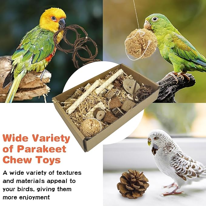 PINVNBY Natural Bird Toys Bird Foraging Box Interactive Parrot Shredding and Chewing Toy for Conure Parakeet Budgie Cockatiel Lovebird Small-Medium Birds (Medium)