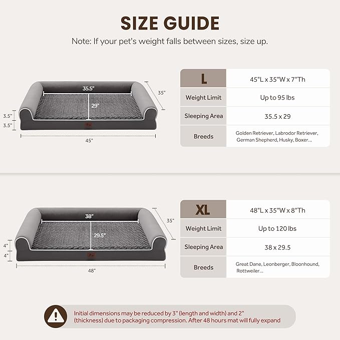 Orthopedic Dog Beds for Extra Large Dogs, Waterproof XL Pet Bed with Sides, Non-Slip Bottom and Egg-Crate Foam Large Pet Couch Sofa with Washable Removable Cover, Dark Grey