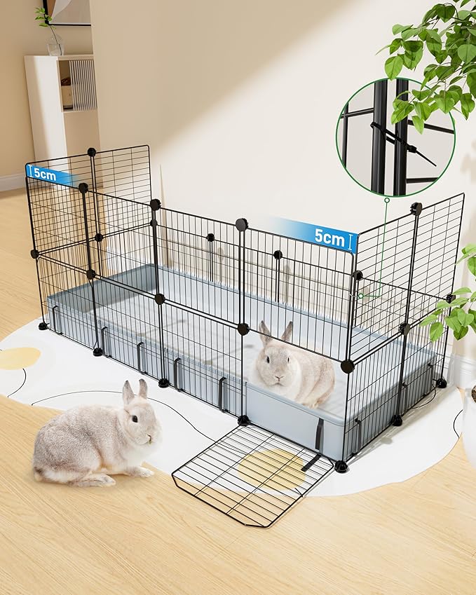 BUCATSTATE 20 Panels Guinea Pig Cages, Rabbit Cage Indoor with Waterproof Mat, Small Animal Playpen with Door for Guinea Pigs, Bunny, Hedgehogs, Chickens, Chinchillas (56" L x 24" W x 12" H)