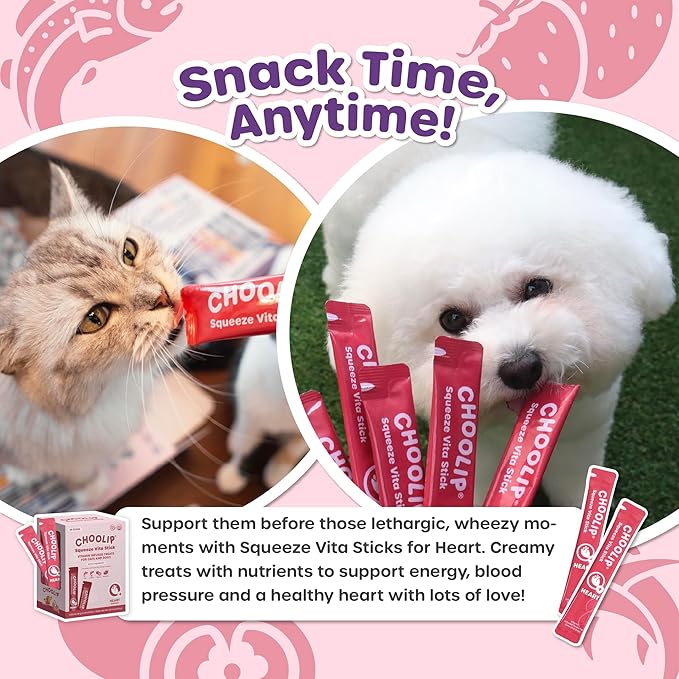 Squeeze Vita Stick Lickable Cat and Dog Treats – 49-Count Heart Support Sticks with Multivitamins, Soft Squeezable Paste for All Life Stages, Supporting Heart Health