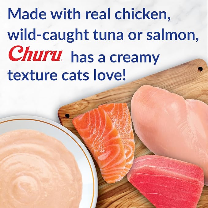 INABA Churu Cat Treats, Lickable, Squeezable Creamy Purée Cat Treat with Green Tea Extract & Taurine, 0.5 Ounces Each Tube, 20 Tubes, Tuna Variety