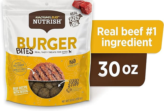 Nutrish Rachael Ray Burger Bites Dog Treats, Beef Recipe with Bison, 30 oz. Pouch