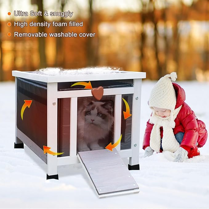 Weatherproof Cat House for Outdoor Cats in Winter, 100% All-Around Insulated Outdoor Cat Shelter with Warm Liner for Outside Feral Cat,Puppy,Rabbit and Small Pets-Grey with Warm Liner