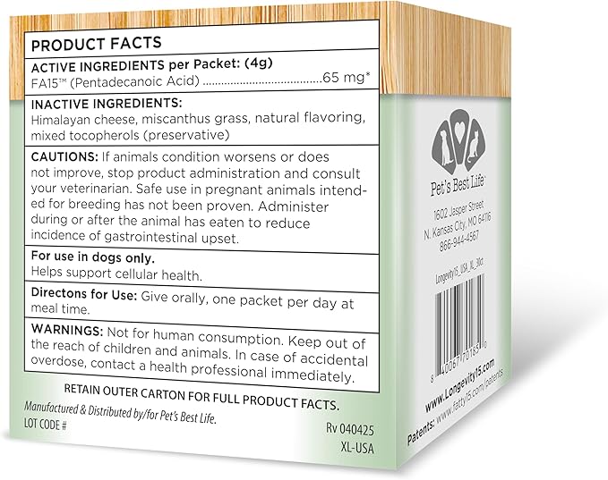 Longevity15 – C15:0 – Fatty Acid Health Supplement for Dogs – Healthy Pet Supplies – for Extra Large Dogs, 3 Pack