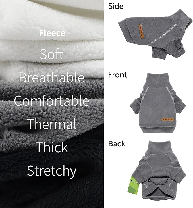 Fitwarm 3 Pack Classic Fleece Sweater, Turtleneck Sweatshirt, Winter Clothes for Small Dogs & Cats, Pet Pullover Jumper, Cat Apparel, Black, Grey, White, XL