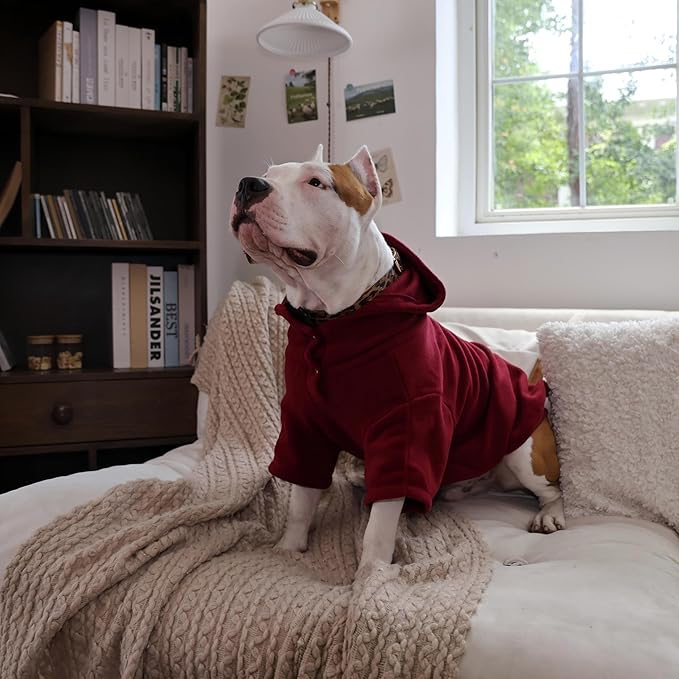 IDOMIK Dog Hoodie Sweater with Leash Hole, Warm Dog Fleece Sweater with Hood, Soft Pullover Dogs Fleece Vest for Fall Winter, Pet Sweatshirt Clothes for Poodle French Bulldog Labrador,Red,3XL