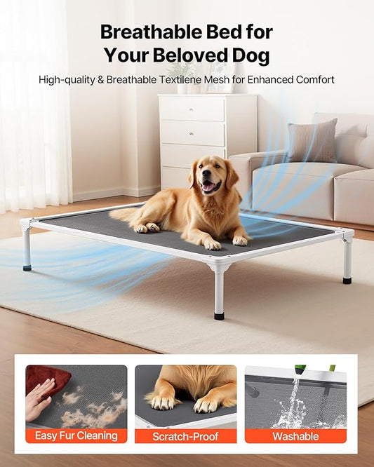VEVOR Chew Proof Elevated Dog Bed, Portable Raised Dog Cot with Aluminum Tube Metal Frame and Breathable Textilene Mesh, Indoor & Outdoor Pet Cooling Raised Hammock Bed, XL, Gray