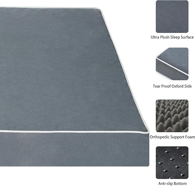 Dog Bed Mats for Large Big Dogs - Orthopedic Dog Pet Bed Thick Egg Foam Crate, Removable Washable Cover, Non-Slip Bottom Durable Dog Crate Bed Mat (Dark Gray, XXL(47''x29''x4''))