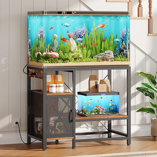 40-50 Gallon Fish Tank Stand, Aquarium Stand with Power Outlet and Storage Cabinet, Heavy Duty Tank Stand Suitable for Turtle Tank, Reptile Terrarium, for Home Office, Rustic Brown FTHR50E01
