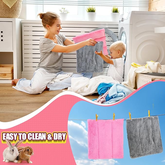 Rabbit Bed - Reversible Small Pet Mat with Two Removable Washable Covers, Snuggle Bed for Rabbits and Adult Guinea Pigs, Pink and Dark Gray Respectively