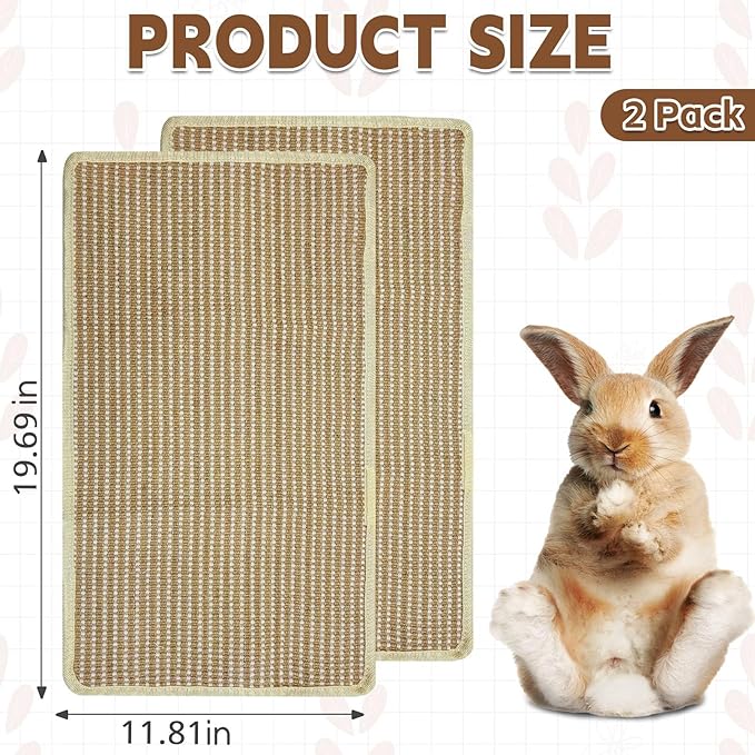Hamiledyi 2 Packs Rabbit Scratching Pads Natural Sisal Scratcher Mats Sturdy Grinding Claw Pads Rabbit Cage Accessories for Guinea Pig Cat Bunny Chinchilla Protect Furniture (19.69"x11.81")