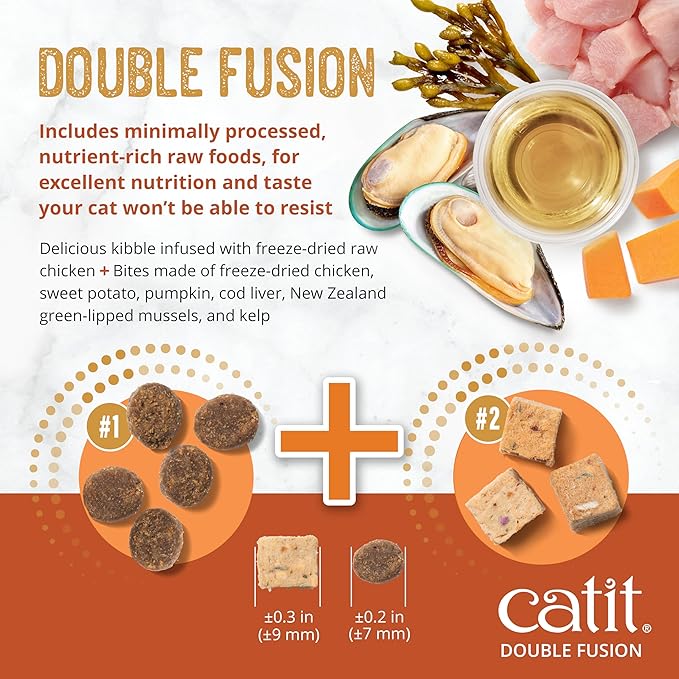 Catit Recipes Double Fusion Adult Cat Food – Chicken Recipe, High-Protein, Freeze-Dried Raw Toppings, No by-Products, Minimally Processed for Optimal Nutrition, 4 lb