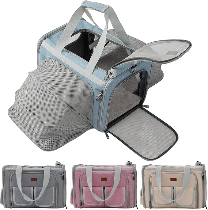 Cat Carriers Blue Soft Dogs Carrier Airline Approved Puppy Expandable Bag,Softsides,Expanded,Rabbit Bunny Pets Travel Bag Small Animals Outdoor Carry Kennel