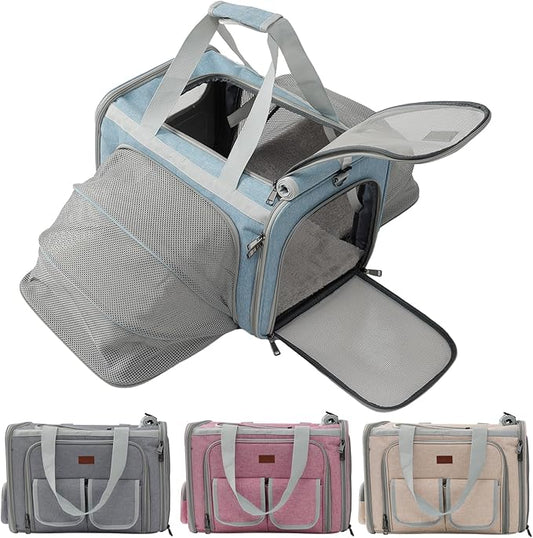 Cat Carriers Blue Soft Dogs Carrier Airline Approved Puppy Expandable Bag,Softsides,Expanded,Rabbit Bunny Pets Travel Bag Small Animals Outdoor Carry Kennel