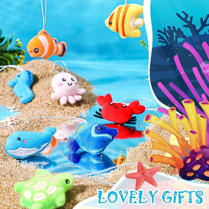 Libima 150 Pcs Mini Stuffed Animals Sea Animal Fruit Plush Keychain Set for Carnival Birthday Classroom Prizes Decoration for Clothes (Sea Life)