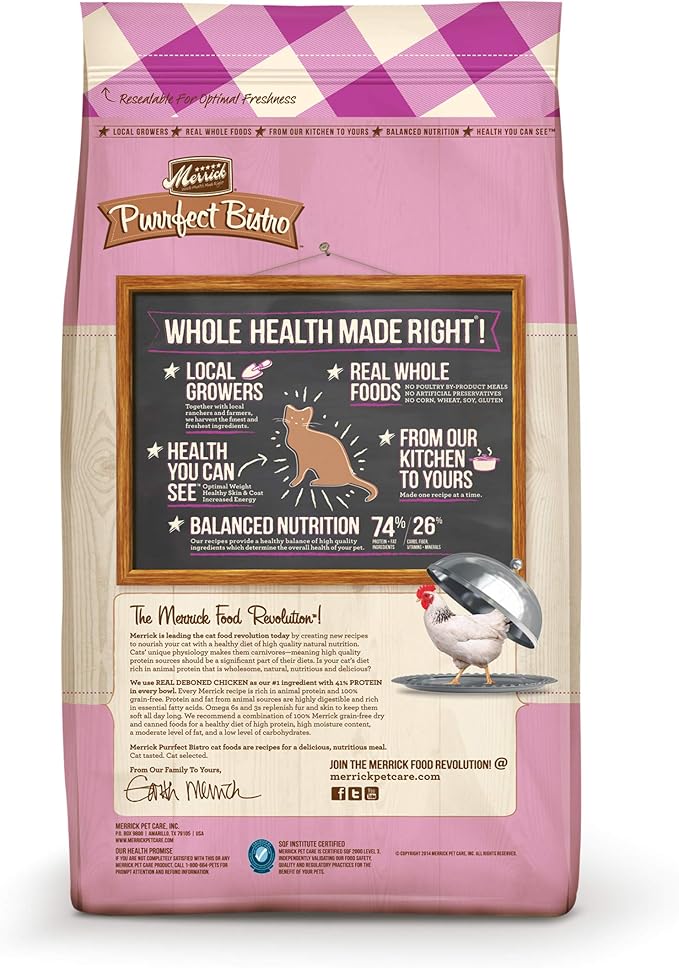 Merrick Purrfect Bistro Premium Grain Free Natural Dry Cat Food For Young Cats, Healthy Kitten Food Recipe - 7 lb. Bag