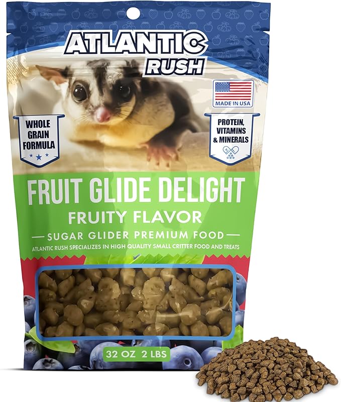 Atlantic Rush Fruit Glide Delight Sugar Glider Food - 2lb Resealable Bag of Food for Sugar Gliders - Sourced and Made in USA - Sugar Glider Supplies - Sugar Glider Stuff - Sugar Glider Treats