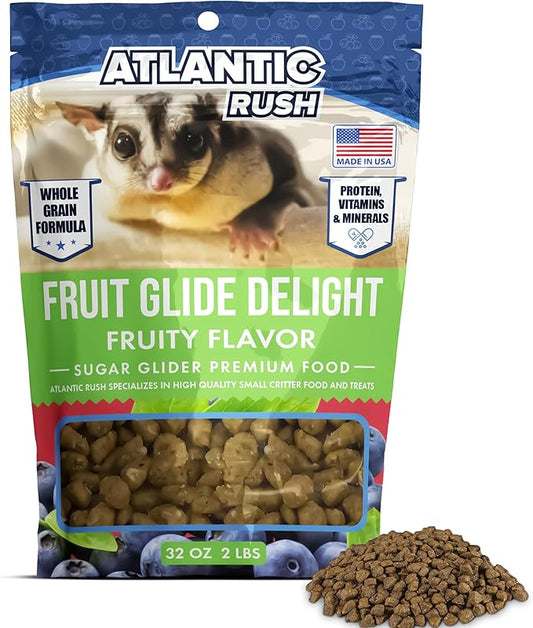 Atlantic Rush Fruit Glide Delight Sugar Glider Food - 2lb Resealable Bag of Food for Sugar Gliders - Sourced and Made in USA - Sugar Glider Supplies - Sugar Glider Stuff - Sugar Glider Treats