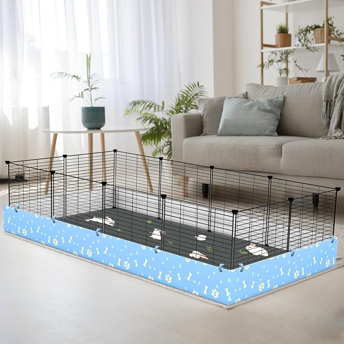 Guinea Pig Cages with Liner, 8-Sqft Small Animal Pet Playpen Indoor C&C Habitat Cage for Rabbit Puppy Hedgehog Outdoor Metal Yard Fence, 12 Panels (B011-07 cage&Liner)