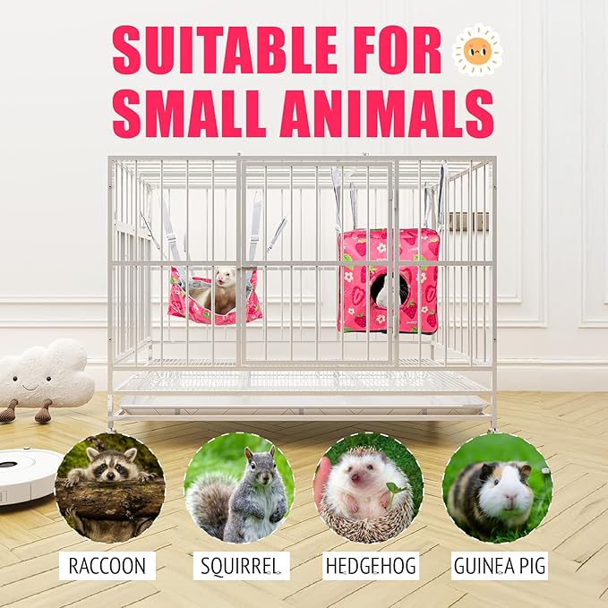 Guinea Pig Hammock,4 Pack Ferret Hammock Small Pets Hanging Hammock Ferret Hideout Bed Hamster Cage Accessories for Guinea Pig,Rat,Sugar Glider,Squirrel,Hamster(Strawberries)