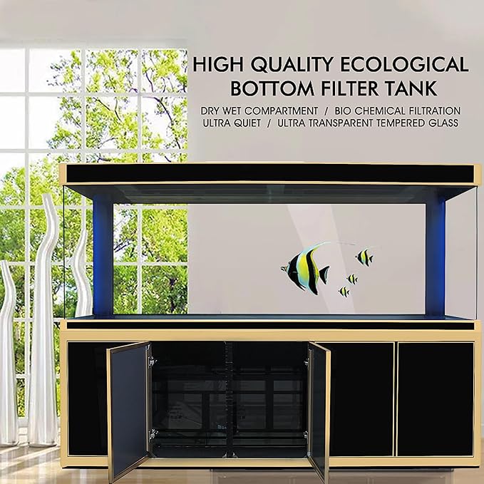 400 Gallon Aquarium Tempered Ultra-Clear Glass with Complete Setup in Black and Gold Trims