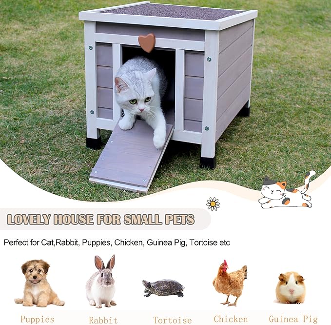 Deblue Outdoor Pet House with Self-Warming Mat, Weatherproof Pet Shelter for Cats, Rabbits, Puppies, Tortoises