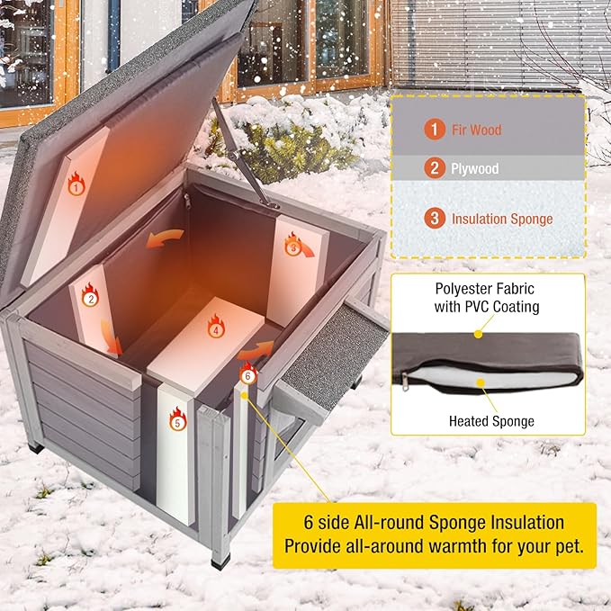 Cat House Outdoor Dog House with Insulation Liner Rabbit Hutch Feral Kitty Shelter for Outdoor Cats Cat Shelter for Winter