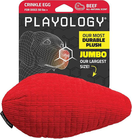 Playology Dog Toys | Plush Toy Crinkle Egg for Dogs | Jumbo Beef Scented Toy - Easy to Clean and Made from Non Toxic Materials