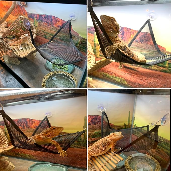 kathson Bearded Dragon Hammock Lounger Reptile Breathable Mesh Hammocks Hanging Vines Plants Tank Accessories Habitat Decor for Lizard Gecko Snake Chameleon Iguana Amphibians(3 PCS)
