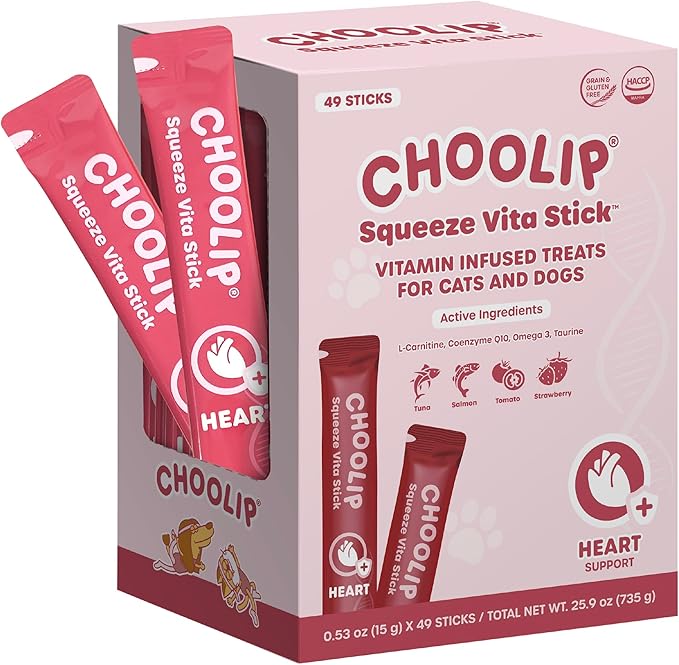 Squeeze Vita Stick Lickable Cat and Dog Treats – 49-Count Heart Support Sticks with Multivitamins, Soft Squeezable Paste for All Life Stages, Supporting Heart Health